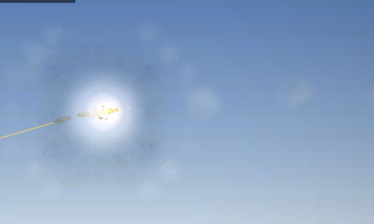 The AA missile's warhead bursting beside the incoming round, the round's trail ending in the blast