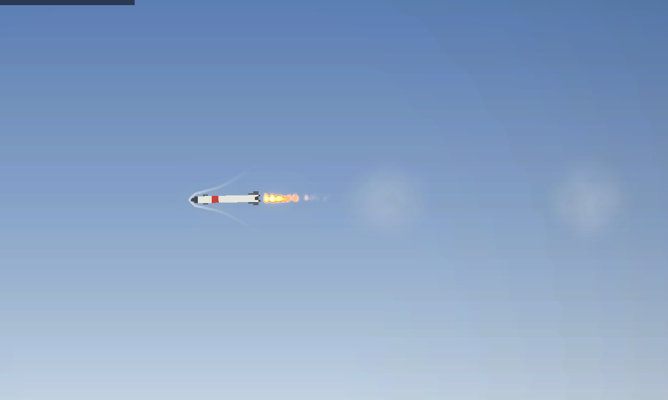 The AA missile in level flight at 86 m/s, its motor plume streaming behind it