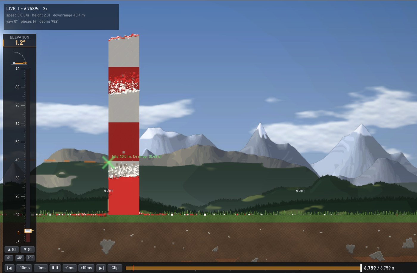 The settled rubble of the chimney, the heap still streaked red and white